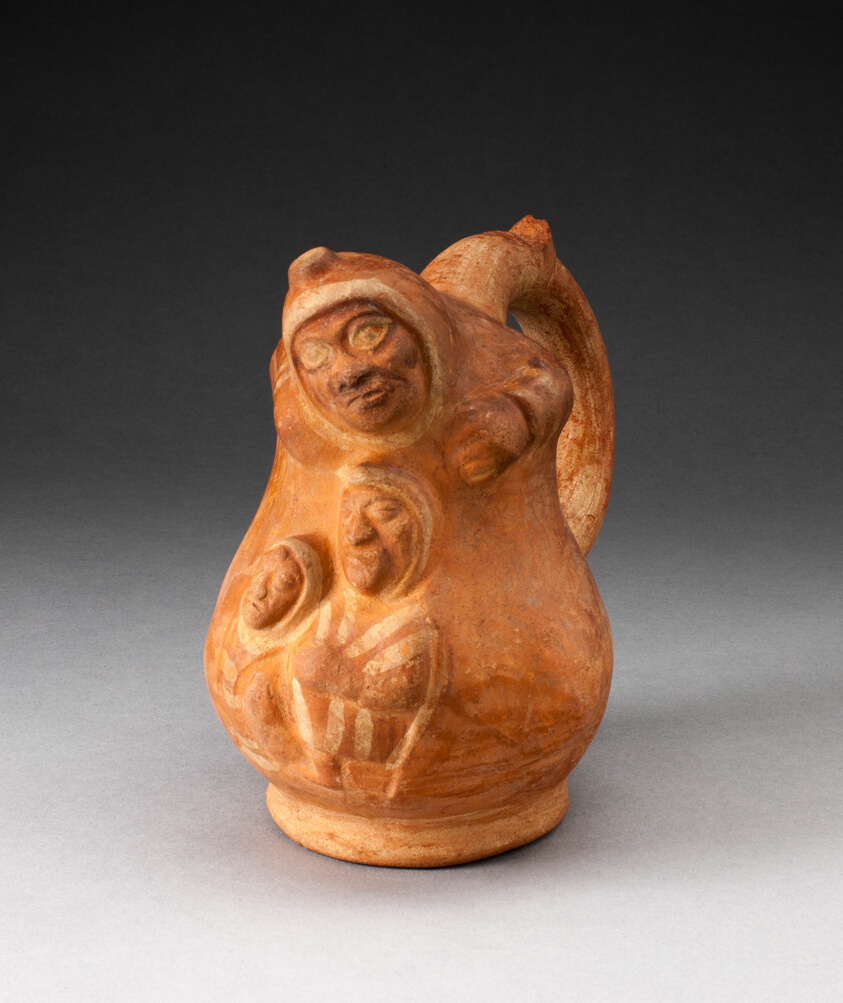 Handle Spout Vessel in the Form of a Composite Scene Depicting Three Figures