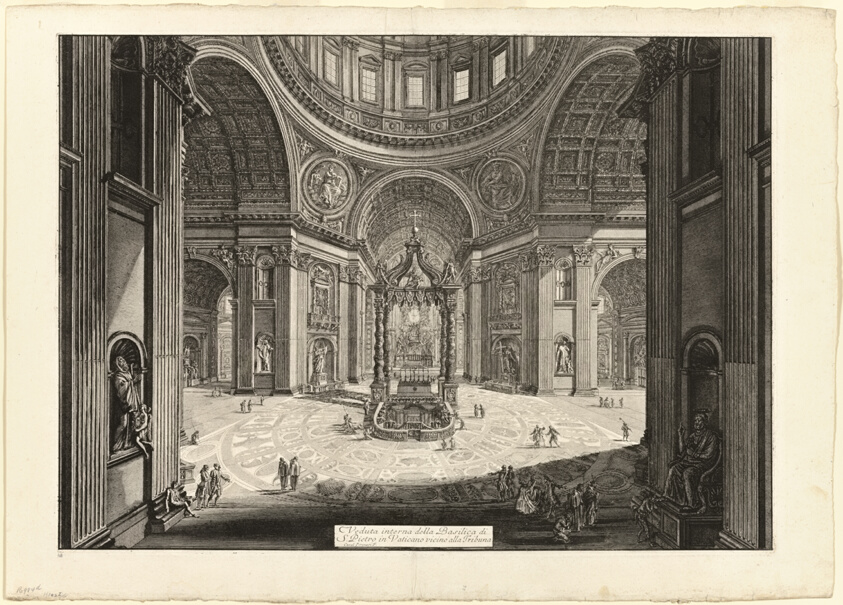 Interior view of the Basilica of St. Peter's in the Vatican, near the Tribune, from Views of Rome