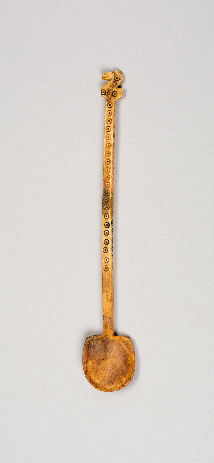 Spoon Incised with Circles on Handle and Abstract Bird on Top