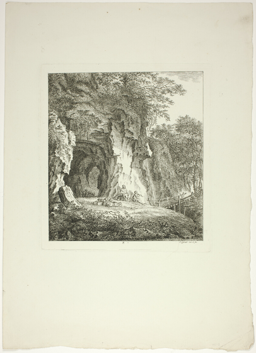 Shepherds and Sheep Resting Under a Bridge, plate seven from Paysages Dédiés à M. Warelet