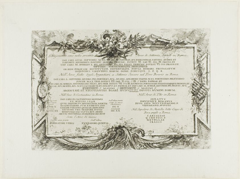 Transcription of various ancient Latin inscriptions, from Some Views of Triumphal Arches and other monuments