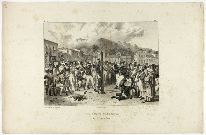 Public Punishment in the Place Sainte Anne, plate 15 from Customs and traditions of the Negroes, volume 4 of Voyage pittoresque dans le Brésil