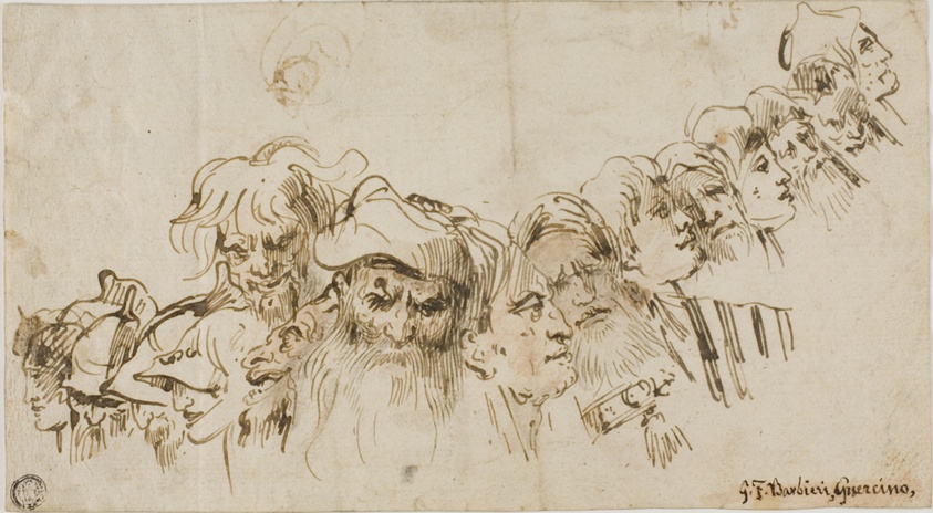 Sketches of Male Heads (recto); Queen and Page (verso)