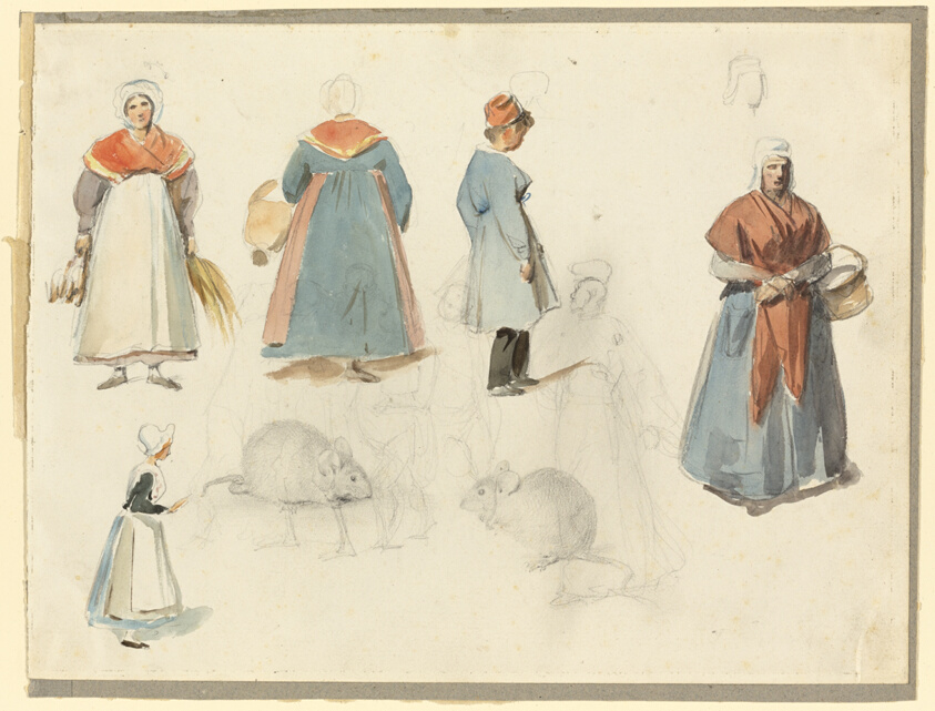 Sheet of Sketches: Men, Women and Mice