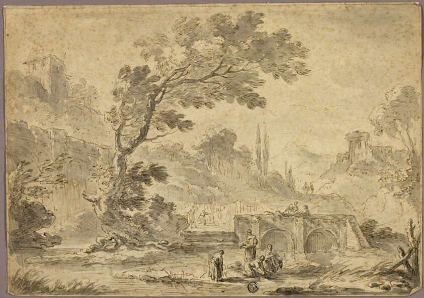 Washerwomen by Stream in Italianate Landscape
