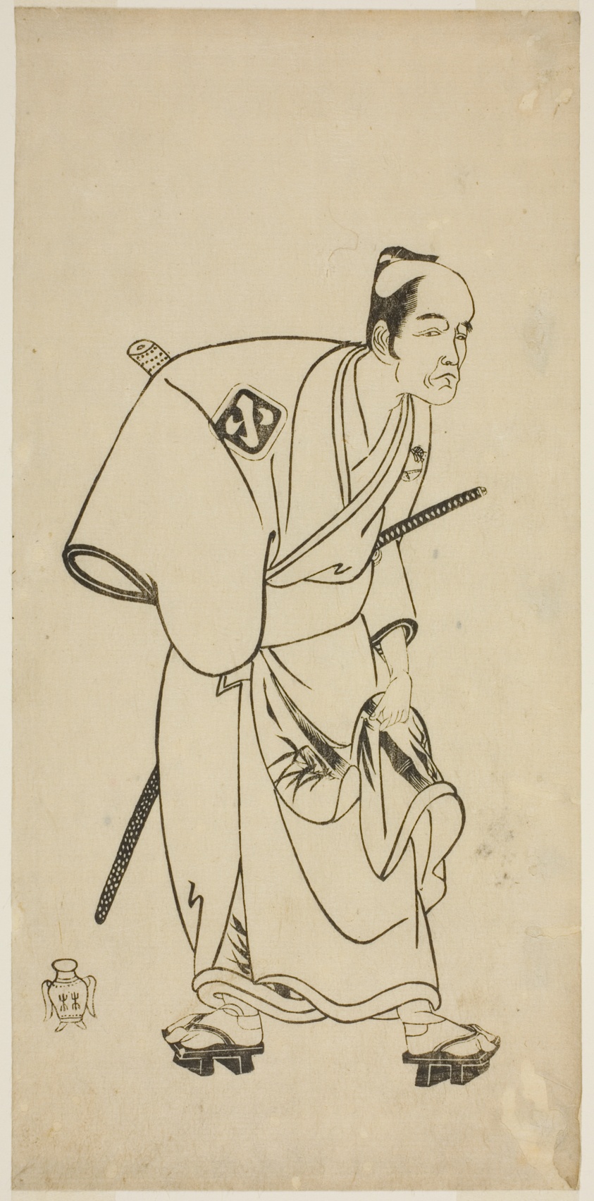 The Actor Arashi Otohachi I as Hotei Ichiemon in the Play Ayatsuri Kabuki Ogi, Performed at the Nakamura Theater in the Seventh Month, 1768