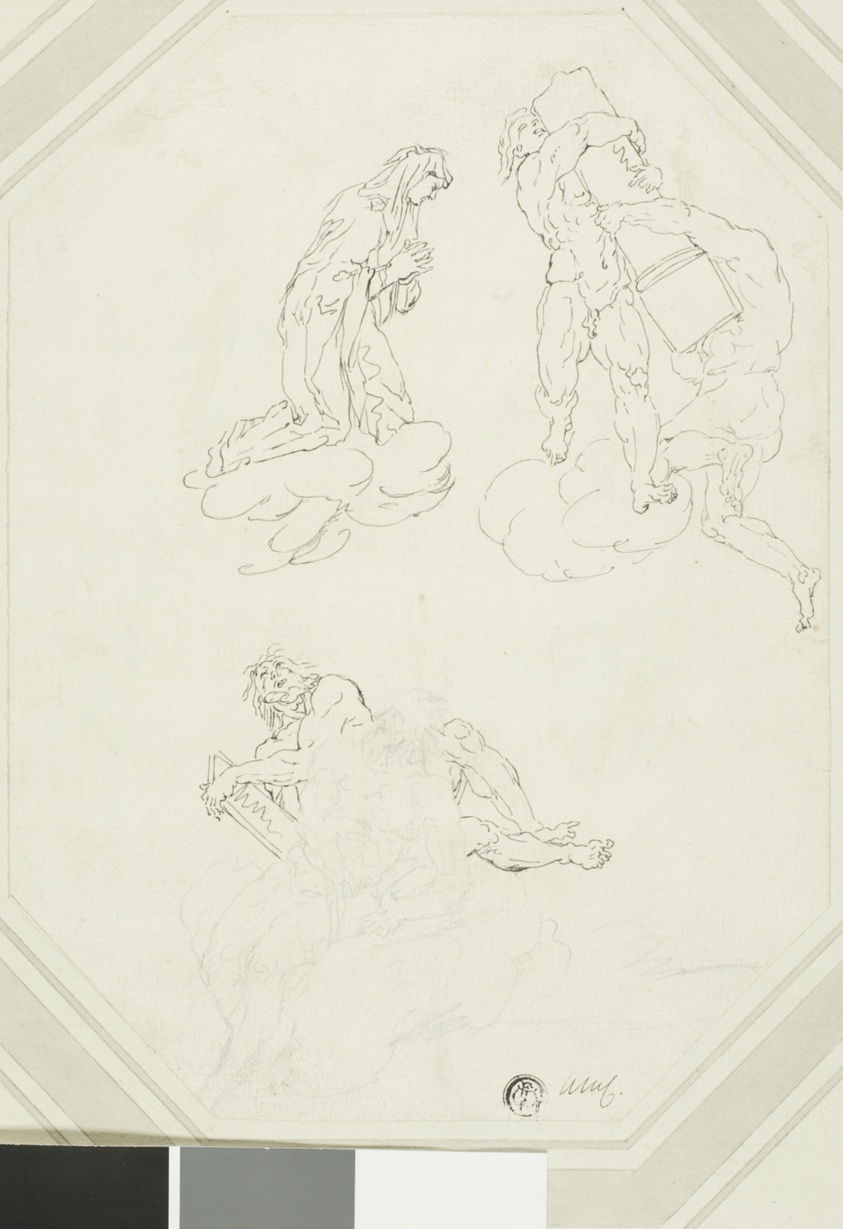 Praying Virgin and Figures in Clouds