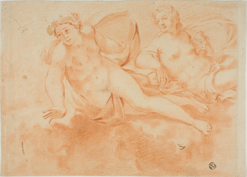 Two Cloud-Borne Nude Female Figures (recto); Fragment of Reclining Figure (verso)