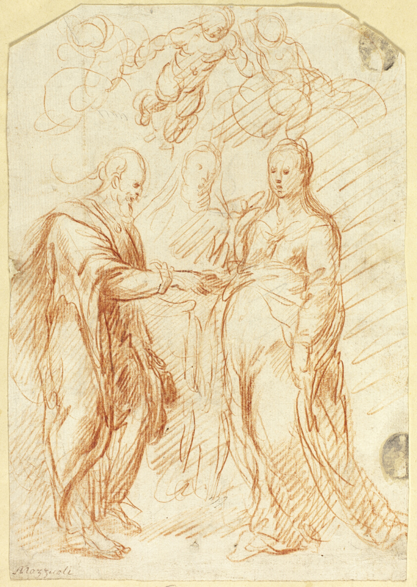 Marriage of the Virgin (recto); Sketches of Lower Half of Face in Profile (verso)