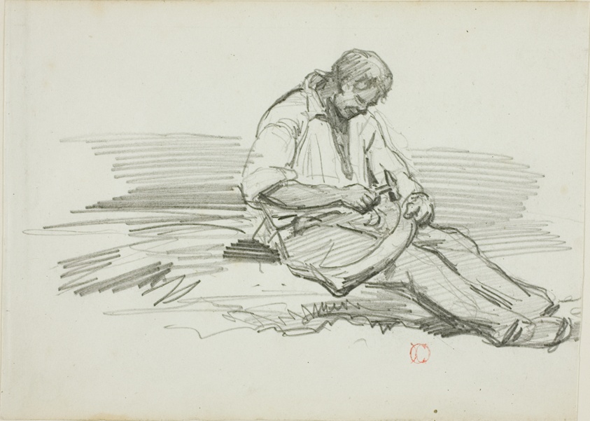 Man Mending Scythe