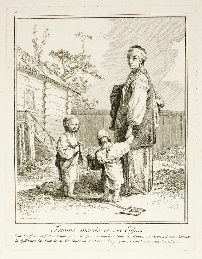Femme Mariee et ses Enfants (Married Woman and her Children, plate five from Divers Habillements  des Peuples du Nord)