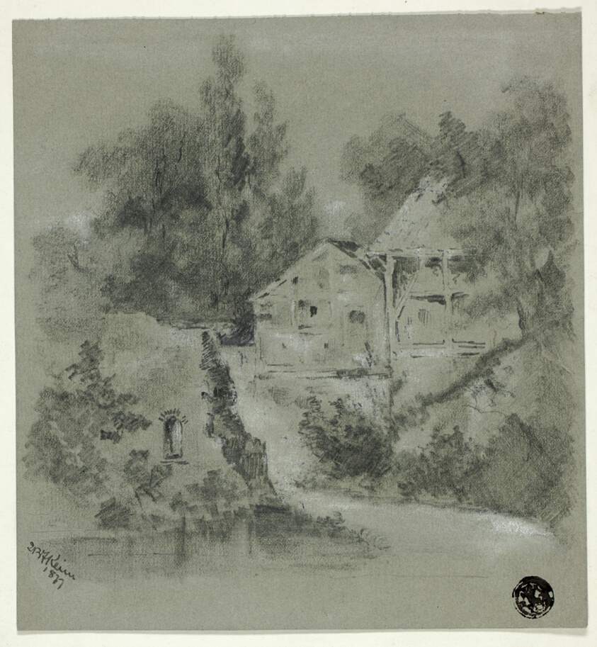 Houses and Ruined Wall Overlooking River