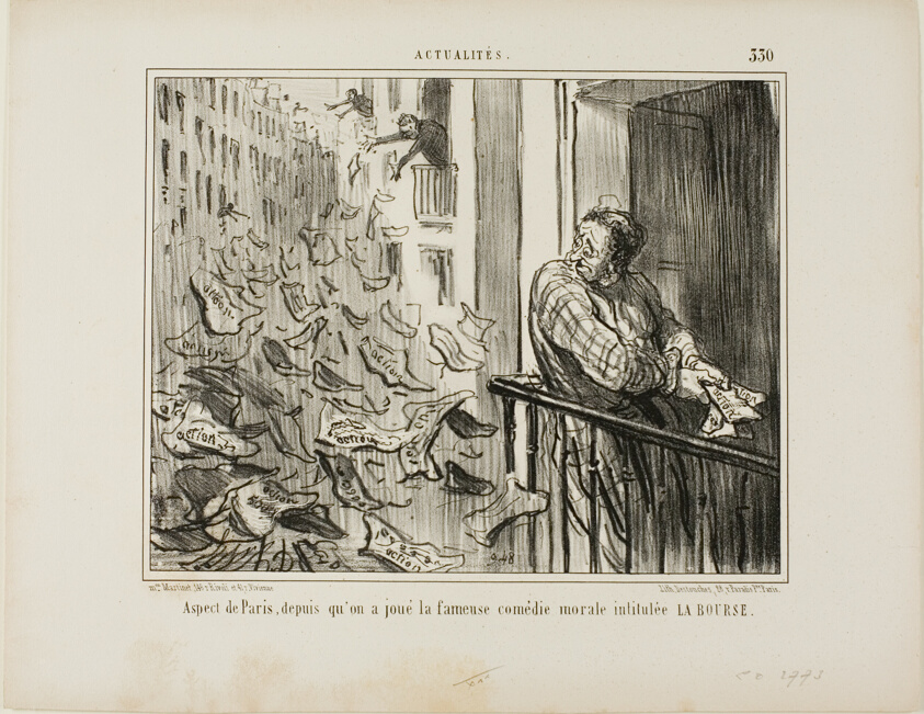 View Taken of the Streets of Paris after the Performance of the Famous Moralistic Comedy "La Bourse,” plate 330 from Actualités