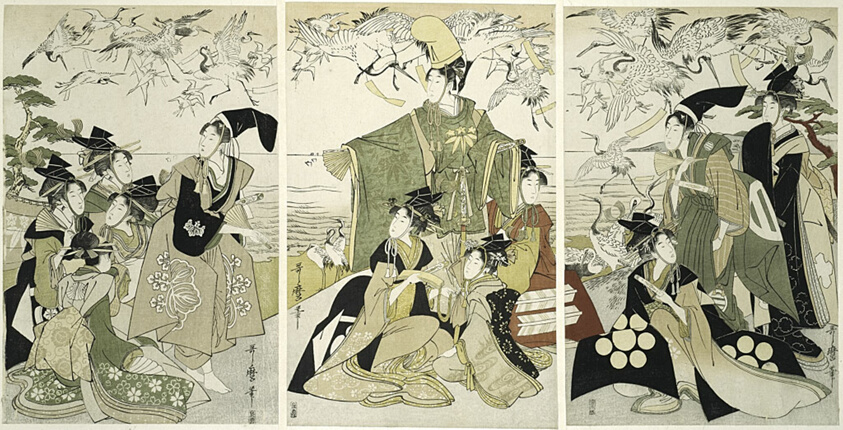 Parody of Minamoto no Yoritomo releasing cranes at Yuigahama