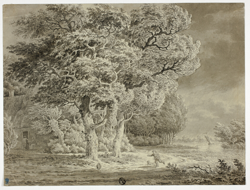 Approaching Storm; Wind Blown Trees; Boy and Dog Running Home