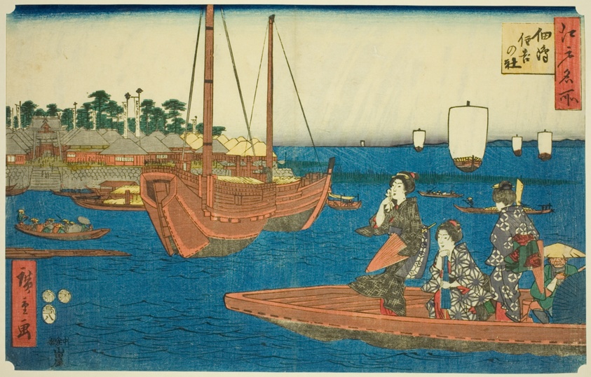 The Sumiyoshi Shrine on Tsukuda Island (Tsukuda Sumiyoshi no yashiro), from the series "Famous Places in Edo (Edo meisho)"