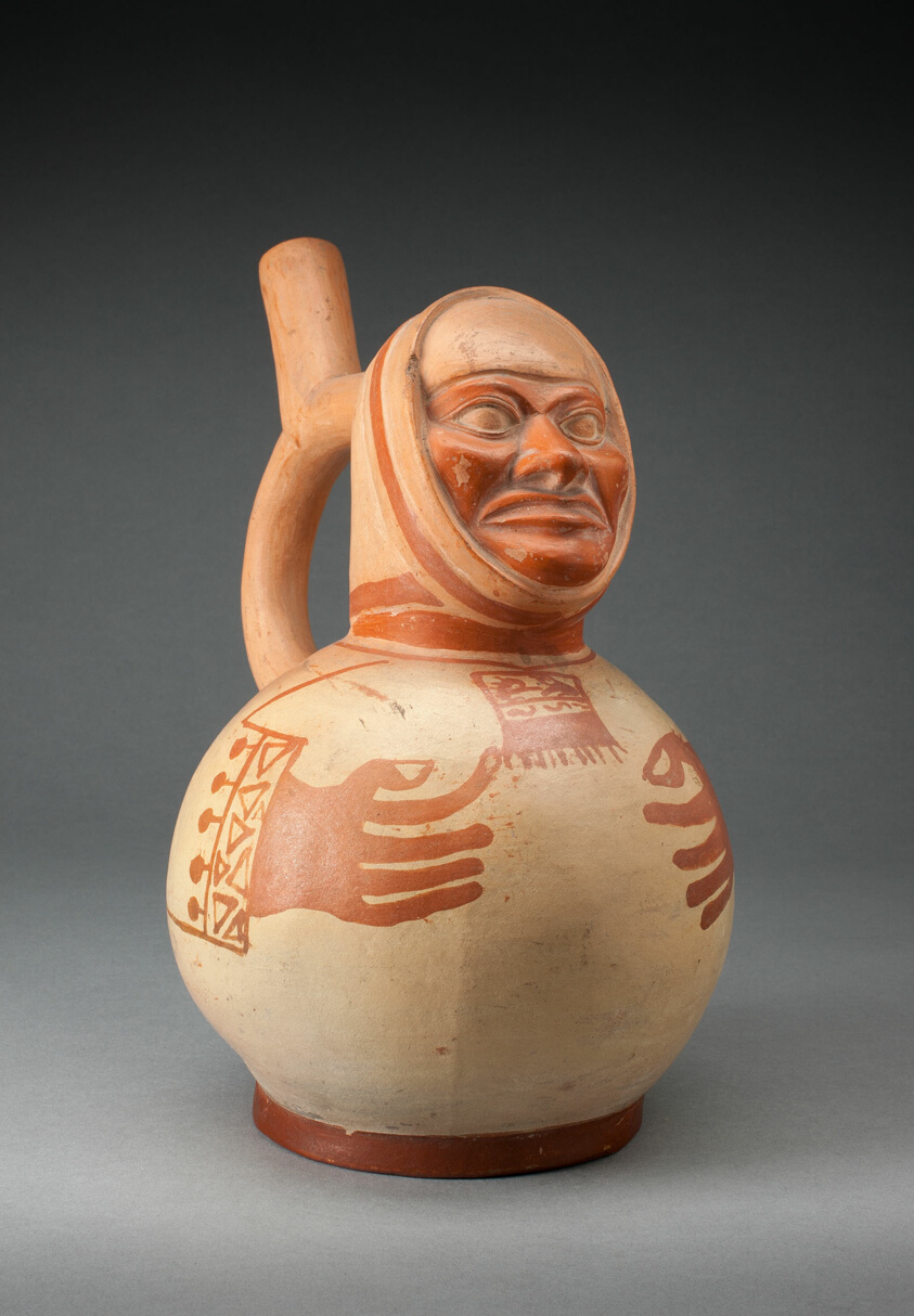 Vessel in the Form of a Figure with Sculpted Head and Arms and Hands Painted on Surface