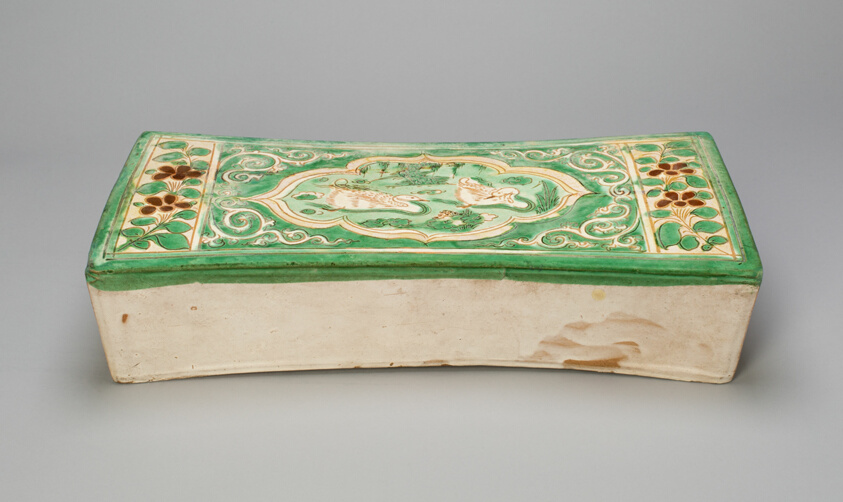 Rectangular Pillow with Mandarin Ducks in a Lily Pond
