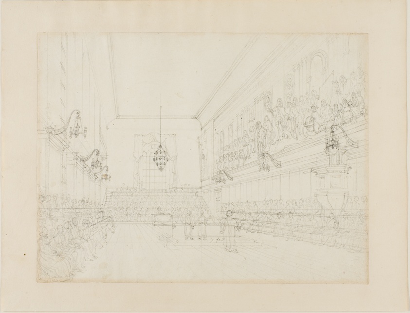 Study for The Hall, Blue Coat School, from Microcosm of London