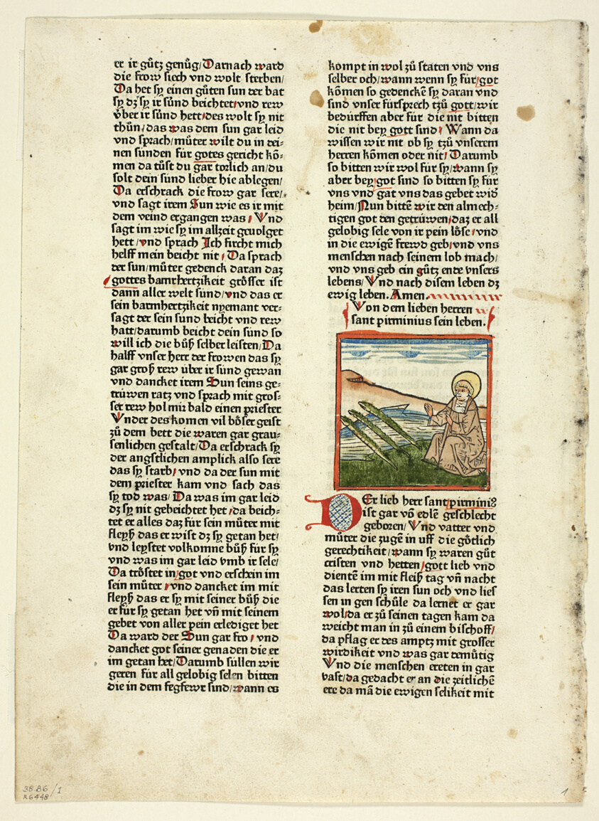 Life of Saint Pirminius from Heiligenleben, Winterteil (Lives of the Saints, Wintertime), Plate 1 from Woodcuts from Books of the 15th Century