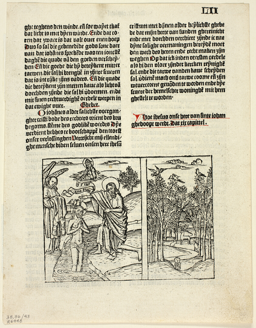 The Baptism of Christ and Forest Scene from Leven Christi (Life of Christ), Plate 43 from Woodcuts from Books of the 15th Century