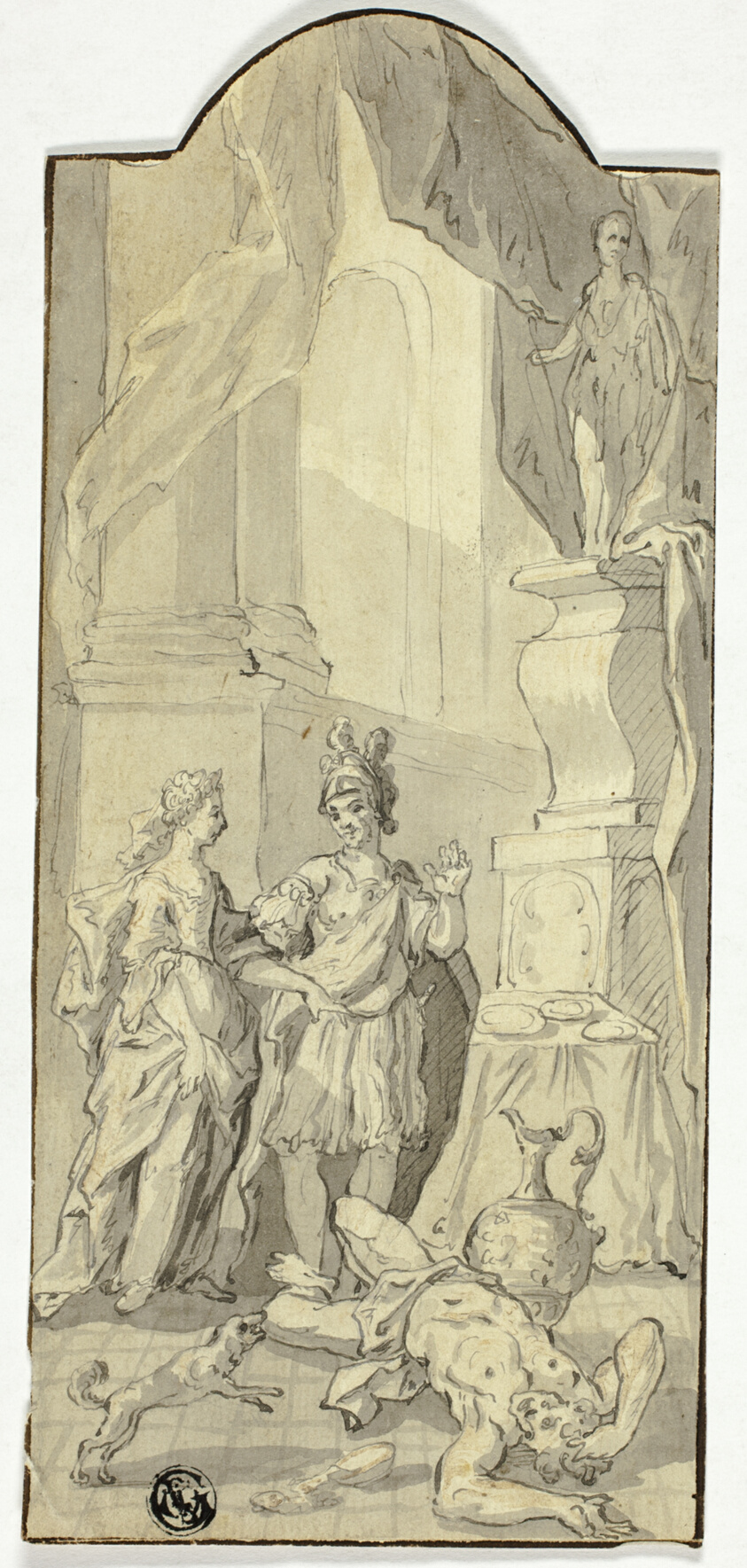 Warrior Conversing with Lady in Banquet, with Dead Man at Their Feet