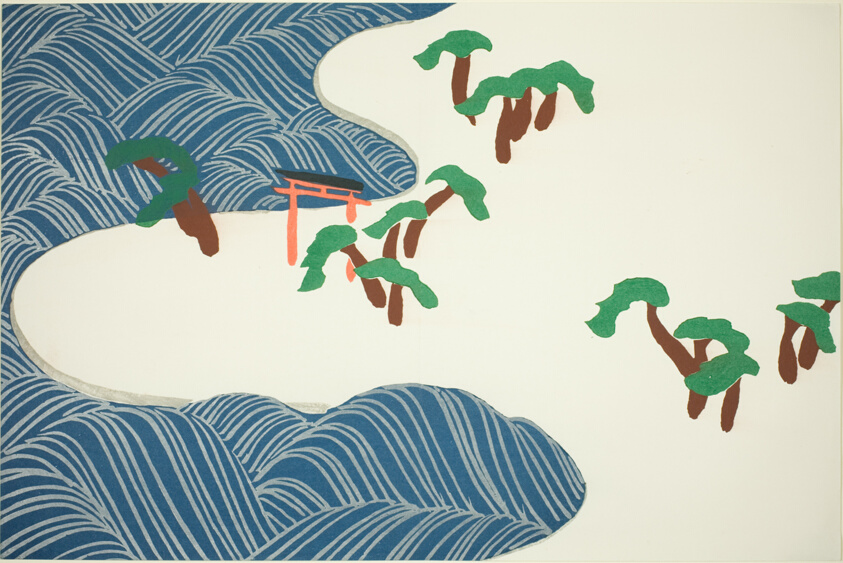 Pine Beach with Shrine Gate, from the series "A World of Things (Momoyogusa)”