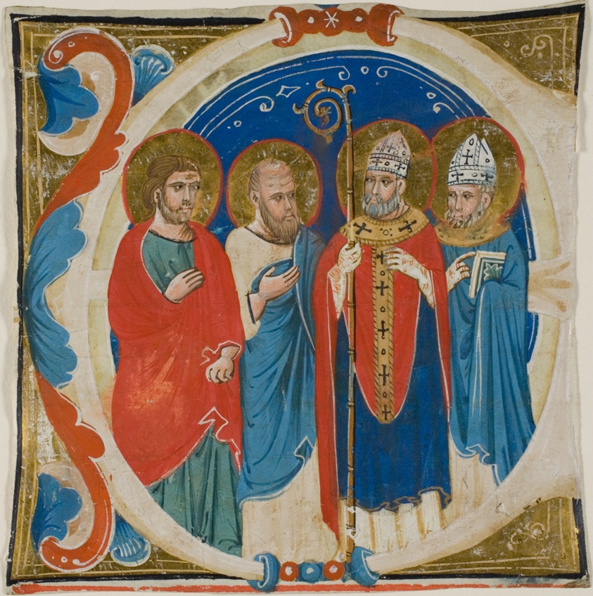 Two Saints and Two Bishops in a Historiated Initial "E" from a Choir Book
