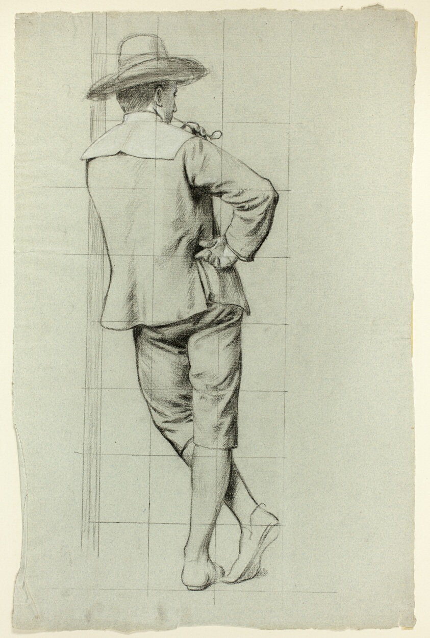 Standing Man Smoking a Pipe, Seen from Behind