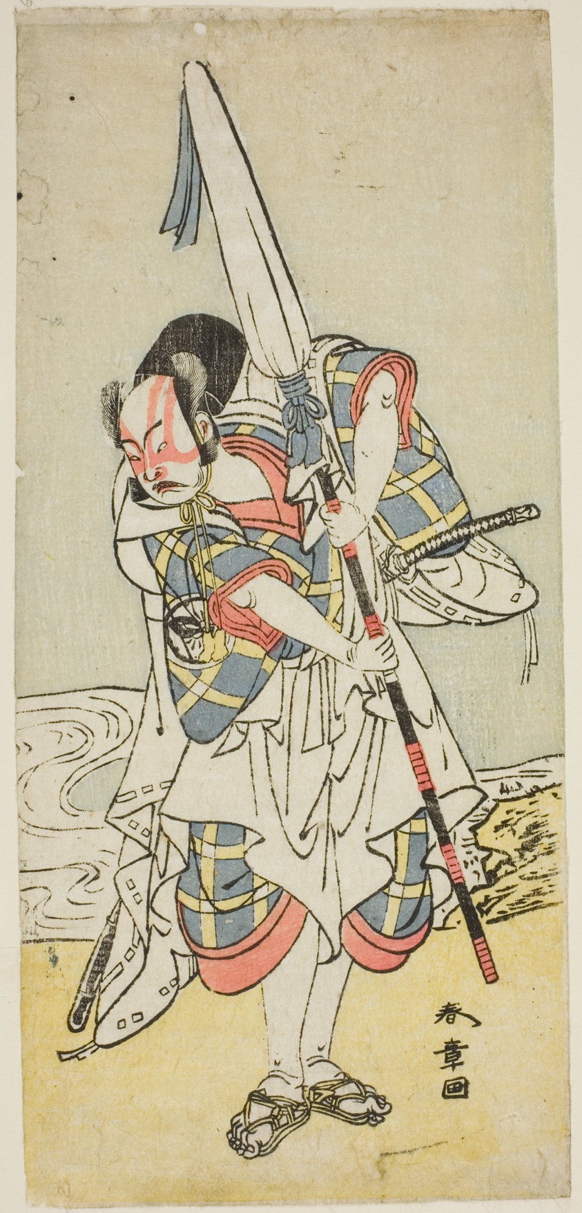 The Actor Nakamura Juzo II as Asahara Hachiro disguised as the servant of a princely family, from the play "Onna Aruji Hatsuyuki no Sekai," performed at the Morita Theater in the eleventh month, 1773