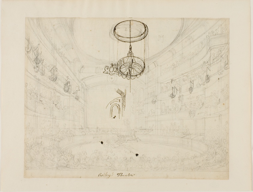 Study for Astley's Theatre (recto); Study for Crystal Chadeliers in Astley's Amphiteatre (verso)
