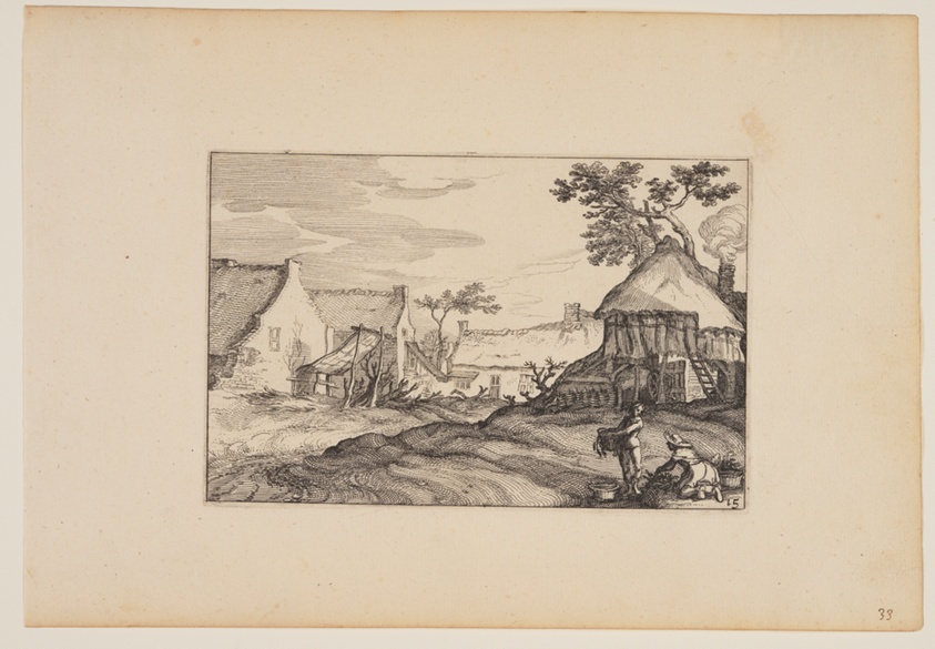 Farmyard Young Man and Woman in Foreground, from Landscapes (Verscheyden aerdige Lanthuysen...)