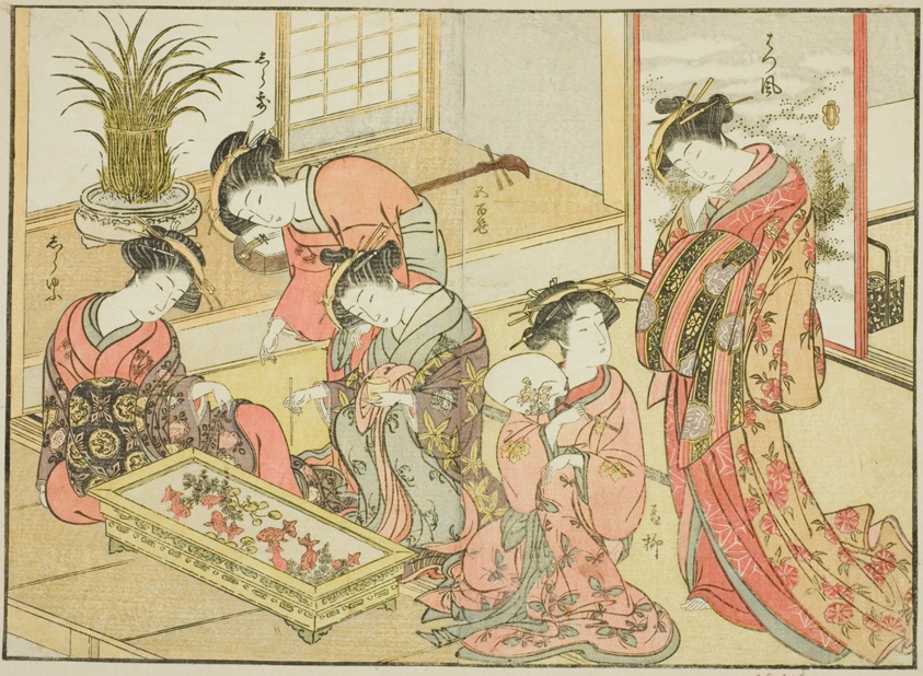 Courtesans of the Wakanaya, from the book "Mirror of Beautiful Women of the Pleasure Quarters (Seiro bijin awase sugata kagami)," vol. 1