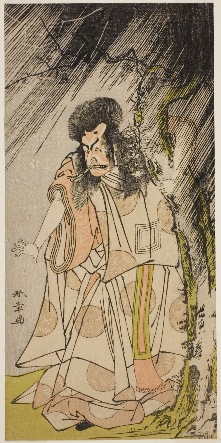 The Actor Ichikawa Ebizo III as the Thunder God, an Incarnation of Sugawara Michizane, in the Play Sugawara Denju Tenarai Kagami, Performed at the Ichimura Theater in the Eighth Month, 1776