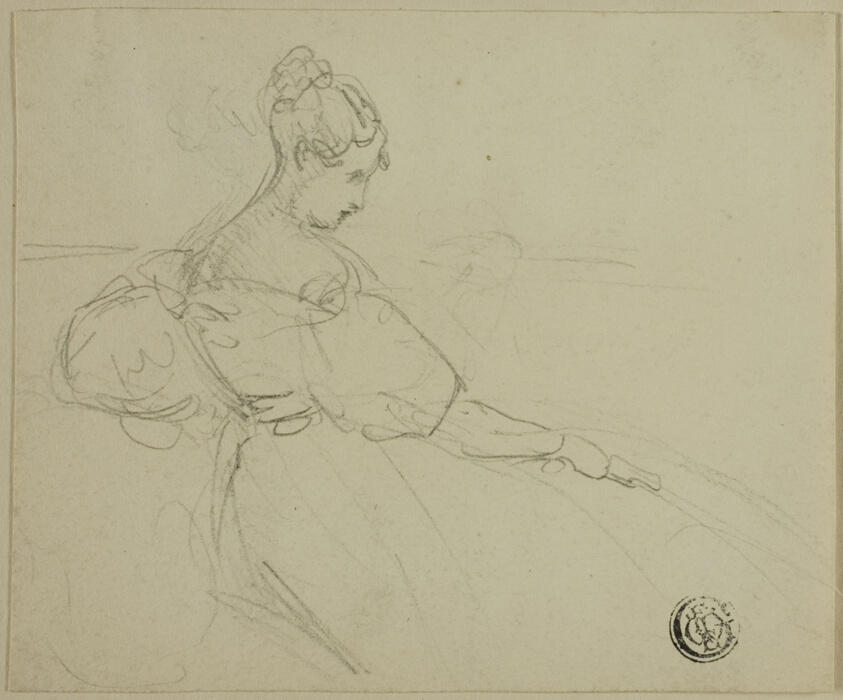 Sketch of Seated Woman in Evening Dress in Profile