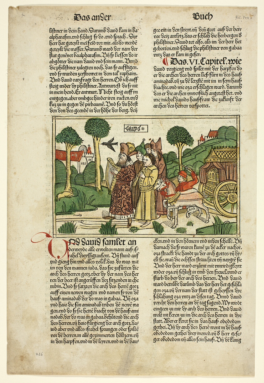 David and the Chosen Men of Israel Accompanying the Ark from The Bible (also called the Ninth German Bible), Plate 19 from Woodcuts from Books of the 15th Century