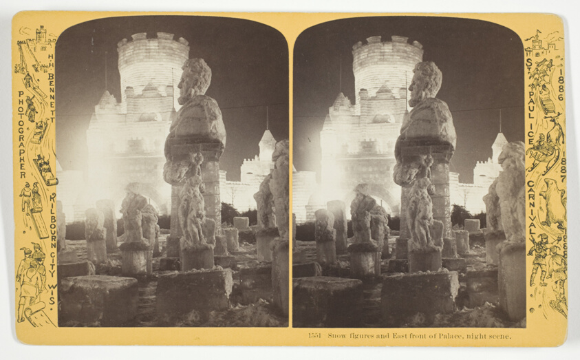 Snow figures and East front of Palace, night scene, No. 1551 from the series "St. Paul Ice Carnival"