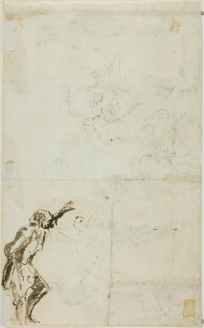 Sheet of Sketches: Standing Man with Raised Arm, Cherubim