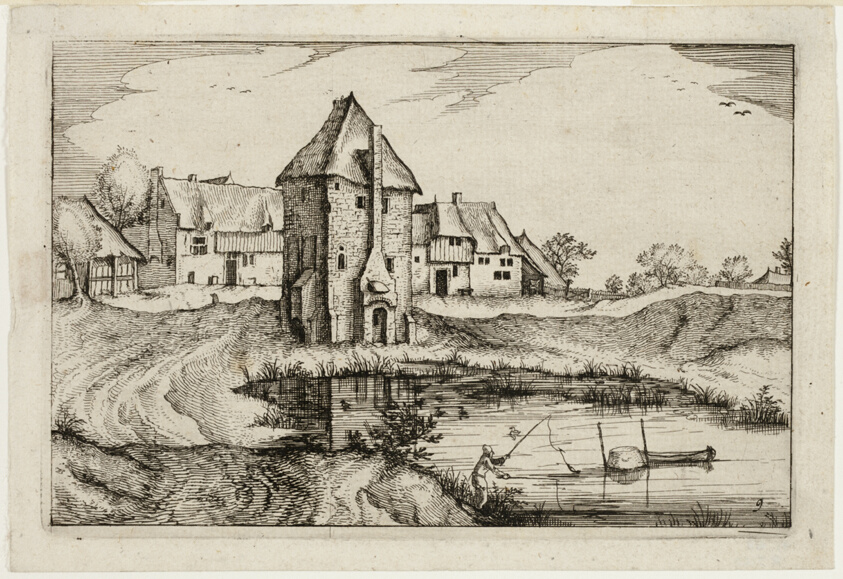 The Pond, plate nine after Pictures of Farms, Country Houses and Rustic Villages (Praediorum villarum et rusticarum casularum icones)