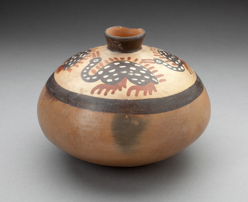 Jar with Repeated Spotted Birds on Shoulder