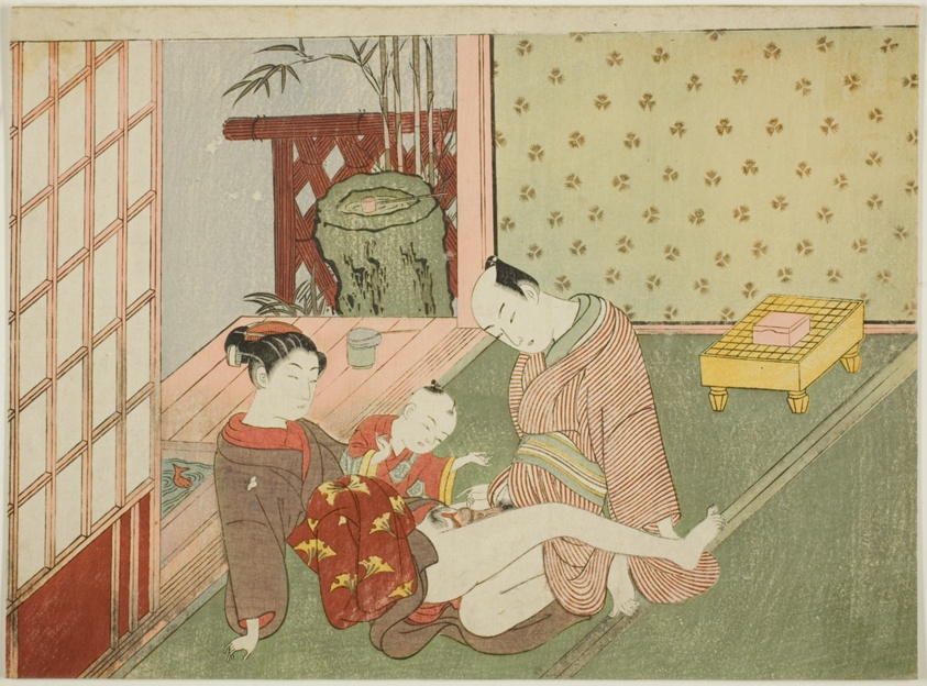 Lovers with Young Attendant Looking on, from an untitled series of erotic prints