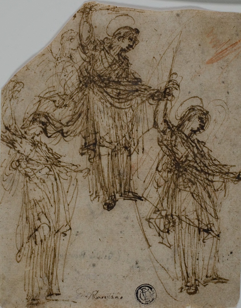 Sketches of a Standing Saint Holding a Sword (recto); Sketches of Figures and Heads (verso)