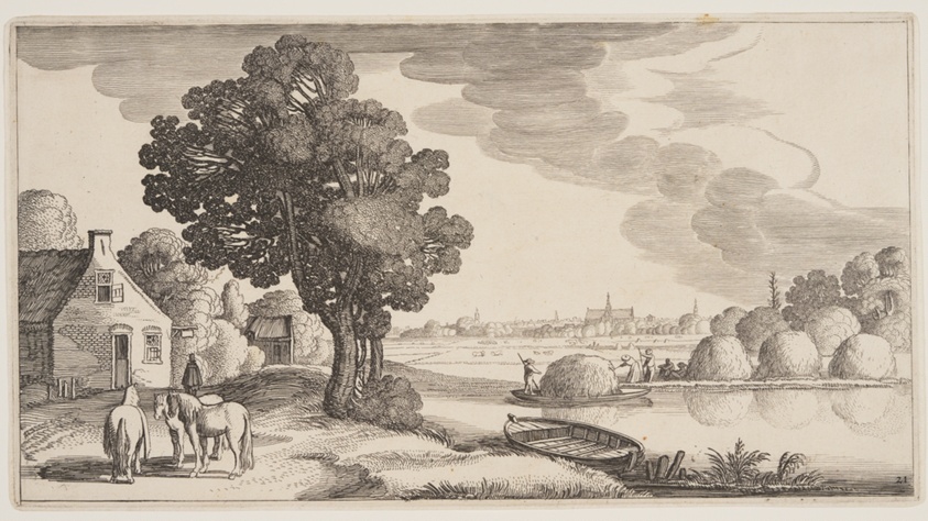 Transport of Hay on a River, from Landscapes (Playsante Lantschappen)