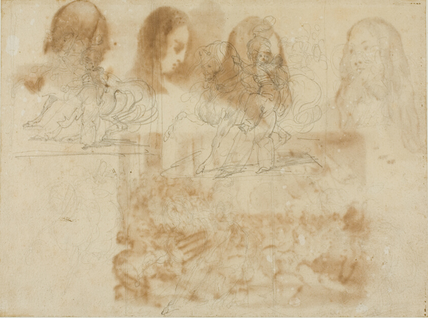 Six Sketches of a Chasseur Beside His Horse