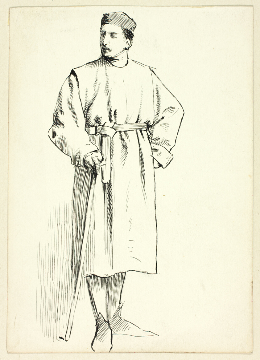 Standing Man Holding Stick, Hand on Hip