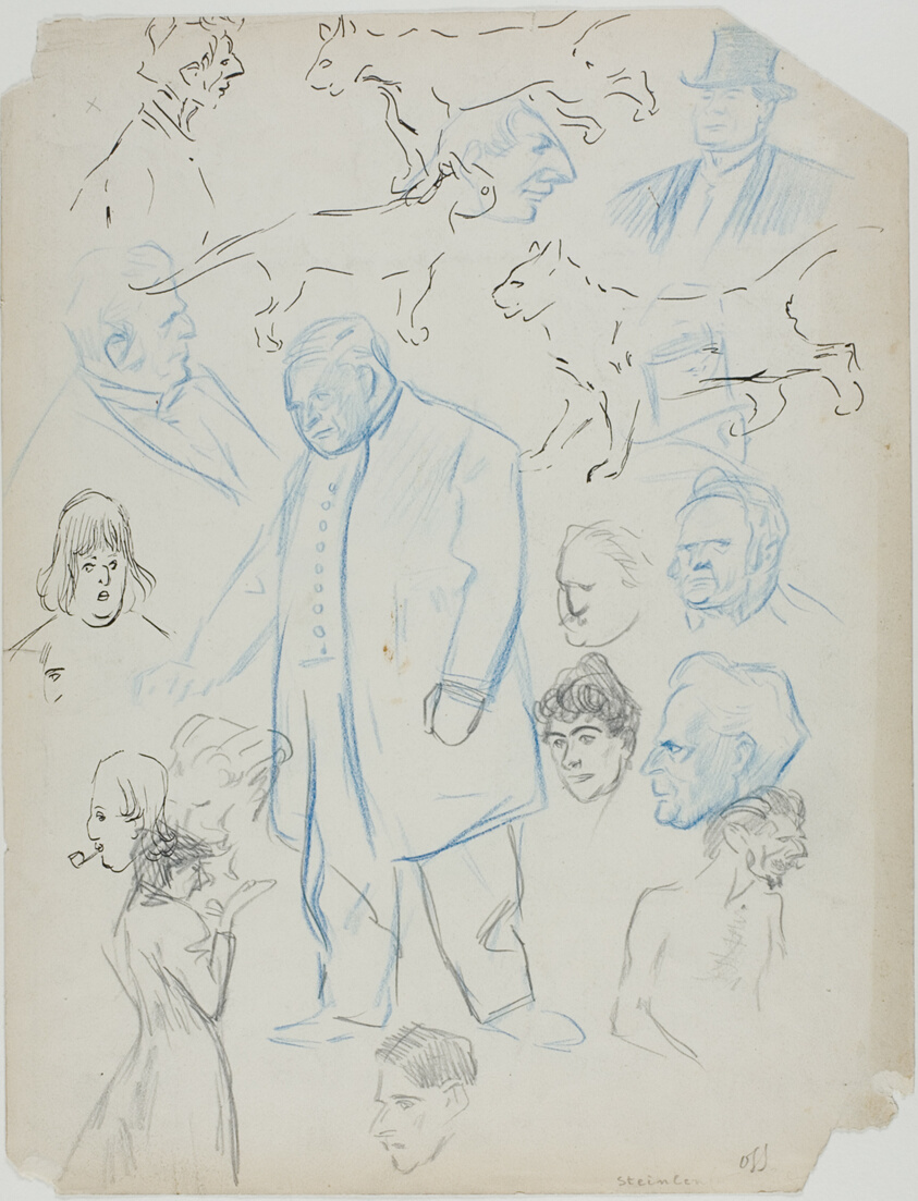 Sheet of Sketches: Men, Women and Cats (recto); Sheet of Sketches: Men and Women (verso)