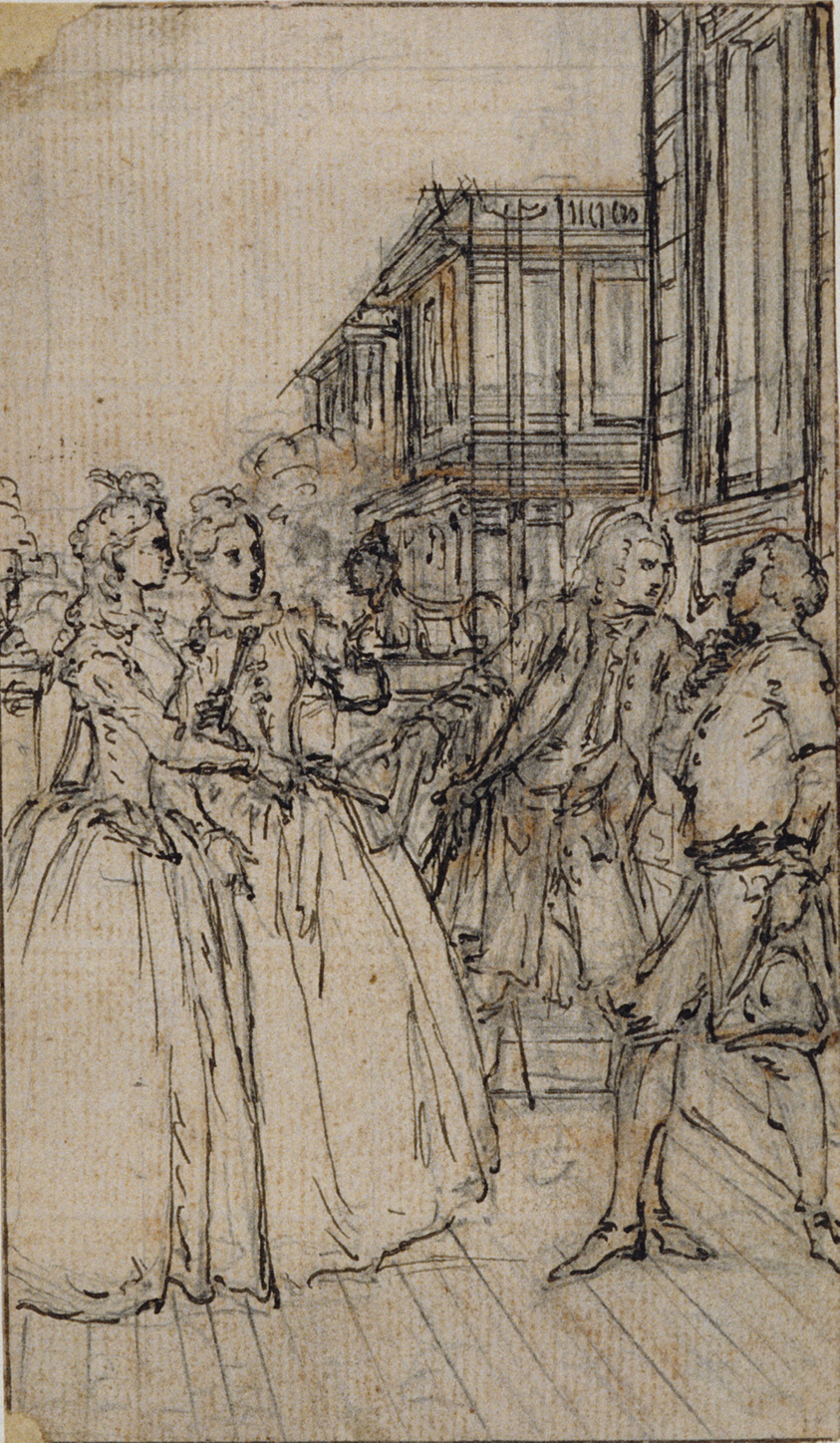 Literary Illustration with Two Ladies and Two Gentlemen in a Street