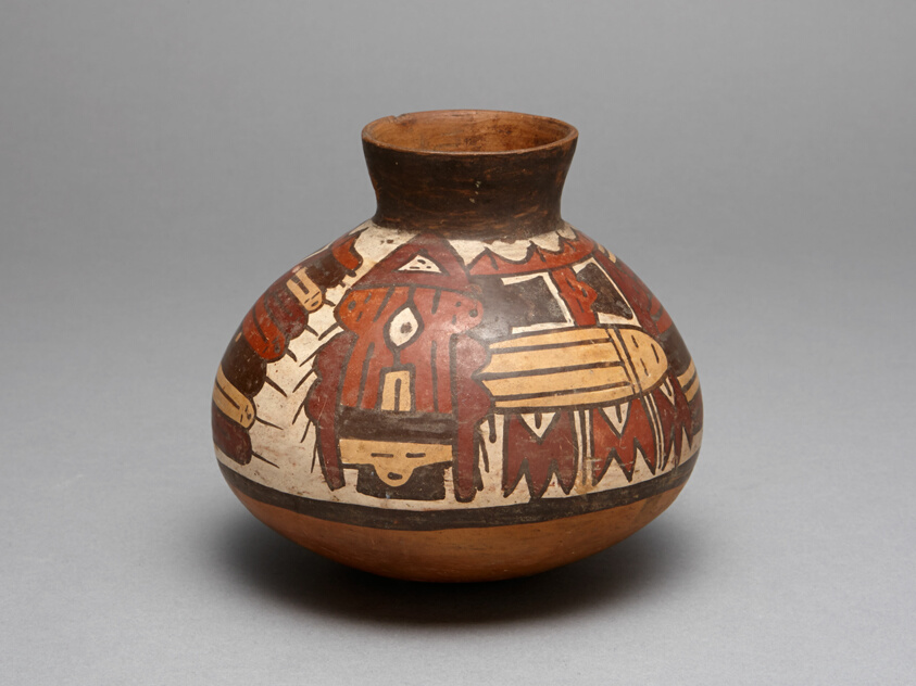 Jar Depicting Performer Wearing an Abstract Bird Costume