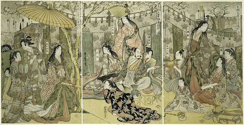 Picture of Hideyoshi and his Five Wives Viewing Cherry Blossoms at Higashiyama (Taiko gosai rakuto yukan no zu)