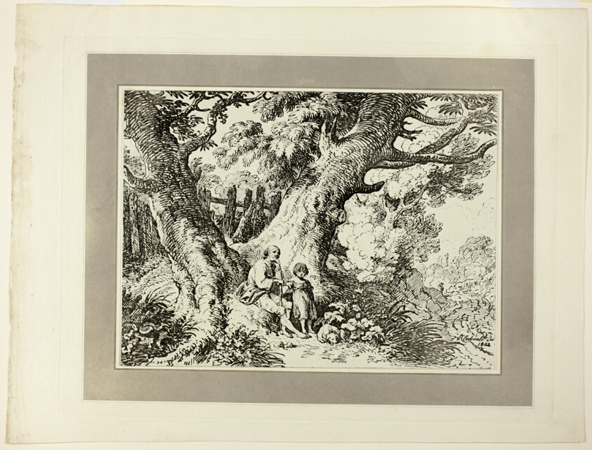 Old Trees with Old Man, a Girl, and a Dog, from the first issue of Specimens of Polyautography